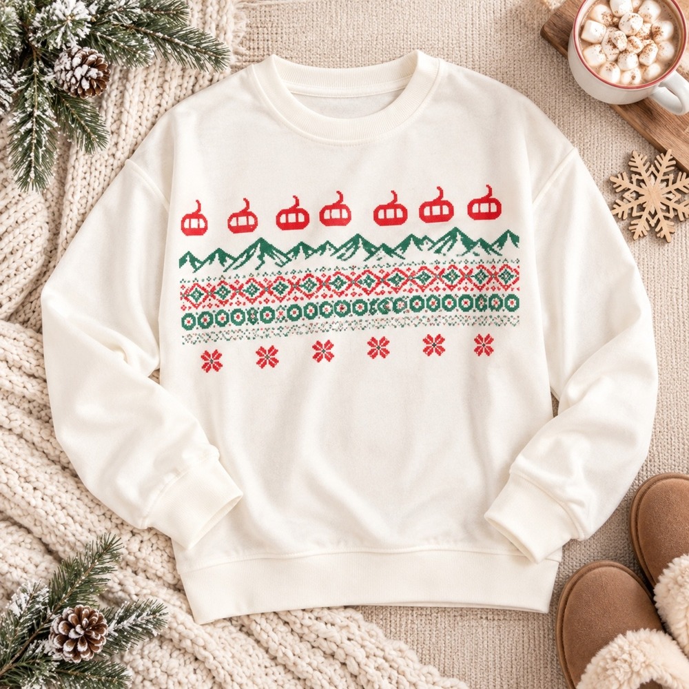 Wondershop Kids XS 4/5 Ski Gondola Fair Isle Christmas Sweatshirt Cream Red - Picture 3 of 5